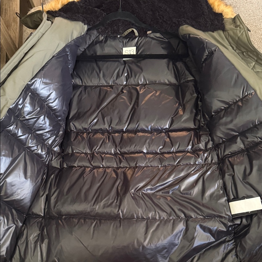 Women’s Olive Green Parka Jacket with Faux Fur Hood - Picture 9 of 11